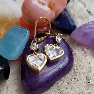 Gold over sterling silver heart CZ earrings